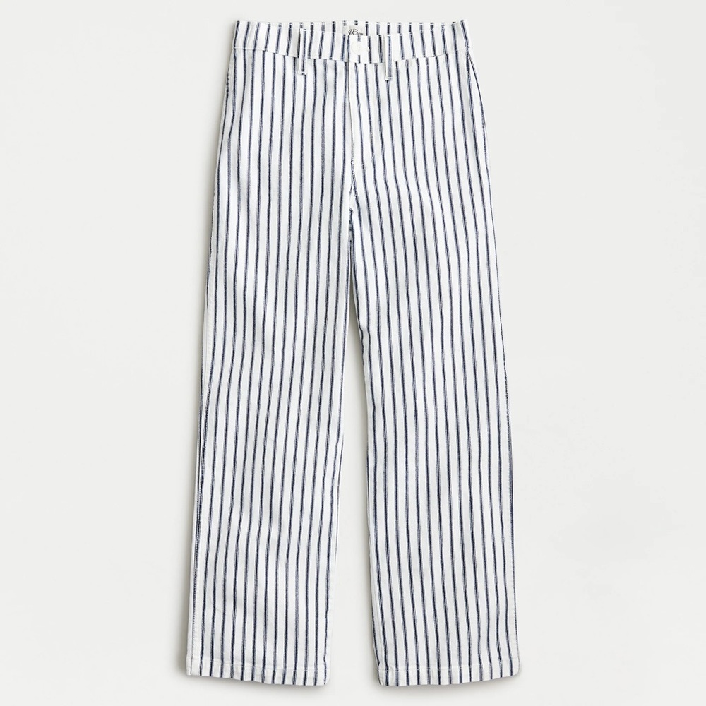 J. Crew White Navy Vertical-Stripe Wide-Leg Jeans 28